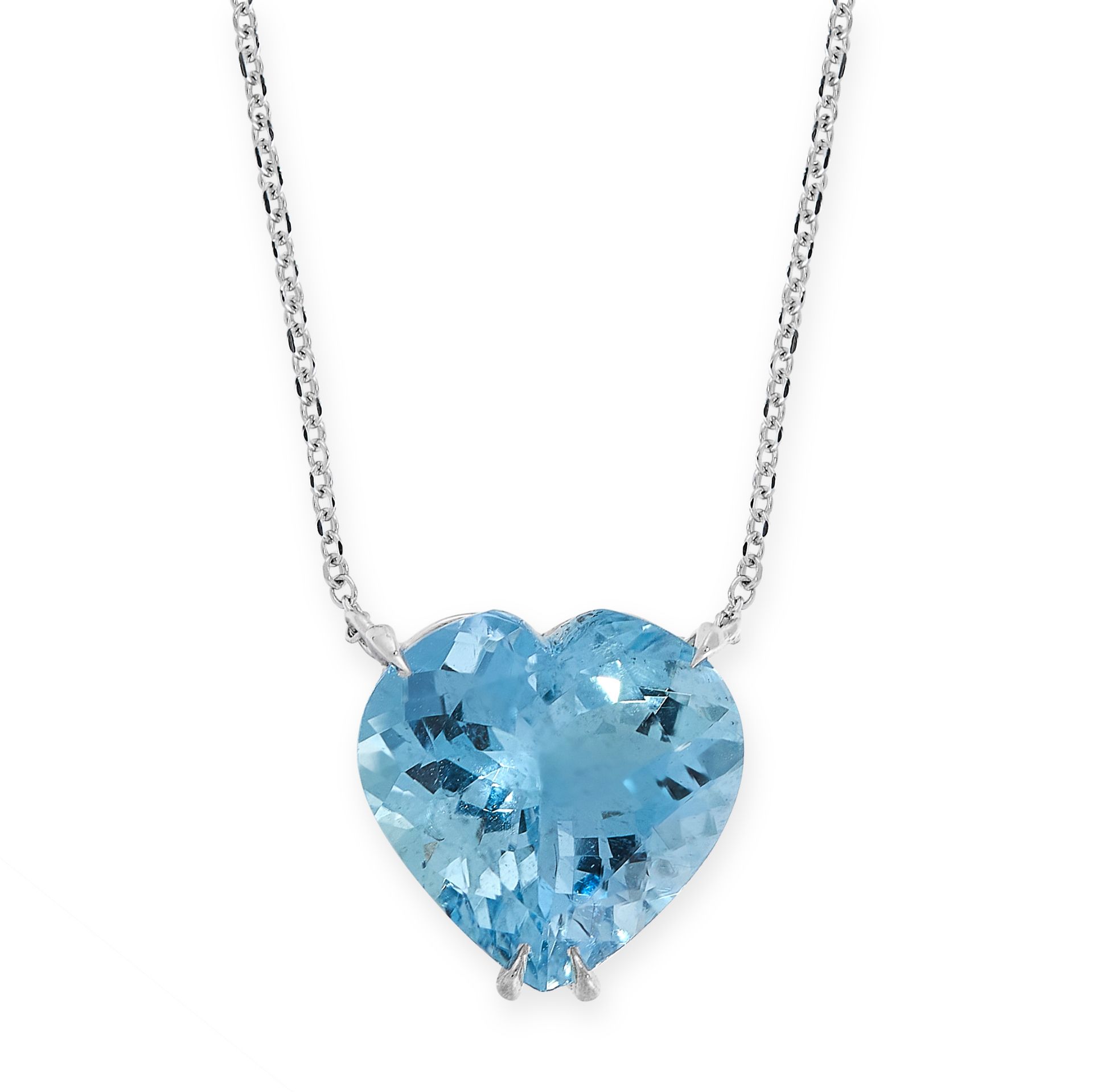 AN AQUAMARINE PENDANT NECKLACE the pendant set with a heart cut aquamarine of 3.80 carats on fine