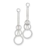 A PAIR OF DIAMOND DROP EARRINGS in 18ct white gold, each formed of a trio of overlapping circular