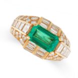 A COLOMBIAN EMERALD AND DIAMOND TROMBINO RING, BULGARI in 18ct yellow gold, set with an emerald