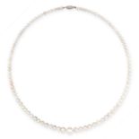 A NATURAL PEARL AND DIAMOND NECKLACE in 18ct gold and platinum, comprising a single row of ninety-