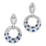 A PAIR OF SAPPHIRE AND DIAMOND EARRINGS in 18ct yellow gold, the articulated bodies set with