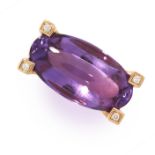 AN AMETHYST AND DIAMOND RING, VAN CLEEF AND ARPELS set with an oval cabochon amethyst accented by