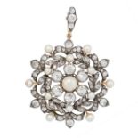 AN ANTIQUE PEARL AND DIAMOND PENDANT, LATE 19TH CENTURY in yellow gold and silver, the body set with