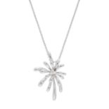 A DIAMOND PENDANT AND CHAIN in 9ct white gold and silver, set with round cut diamonds, on a silver
