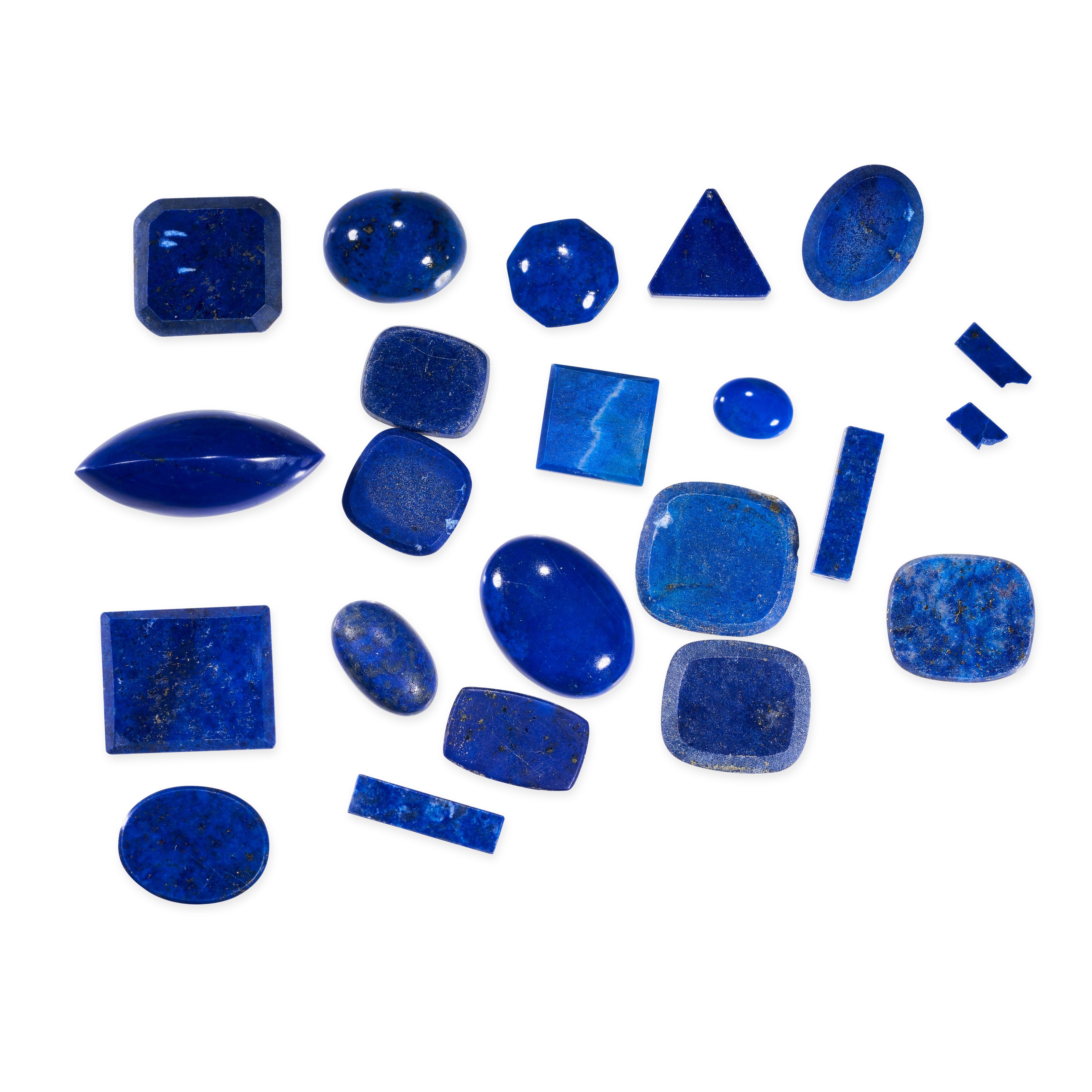 A MIXED LOT OF UNMOUNTED LAPIS LAZULI various round, oval and navette shaped cabochon, totalling