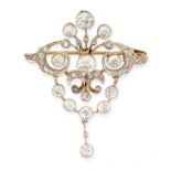 AN ANTIQUE DIAMOND BROOCH, EARLY 20TH CENTURY in yellow gold, the scrolling body set with old cut