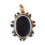 AN ANTIQUE BANDED AGATE MOURNING LOCKET PENDANT, 19TH CENTURY set with an oval banded agate
