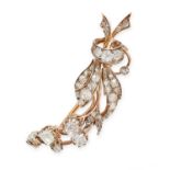 AN ANTIQUE DIAMOND BROOCH, CIRCA 1890 in yellow gold and silver, designed as a spray of foliage tied