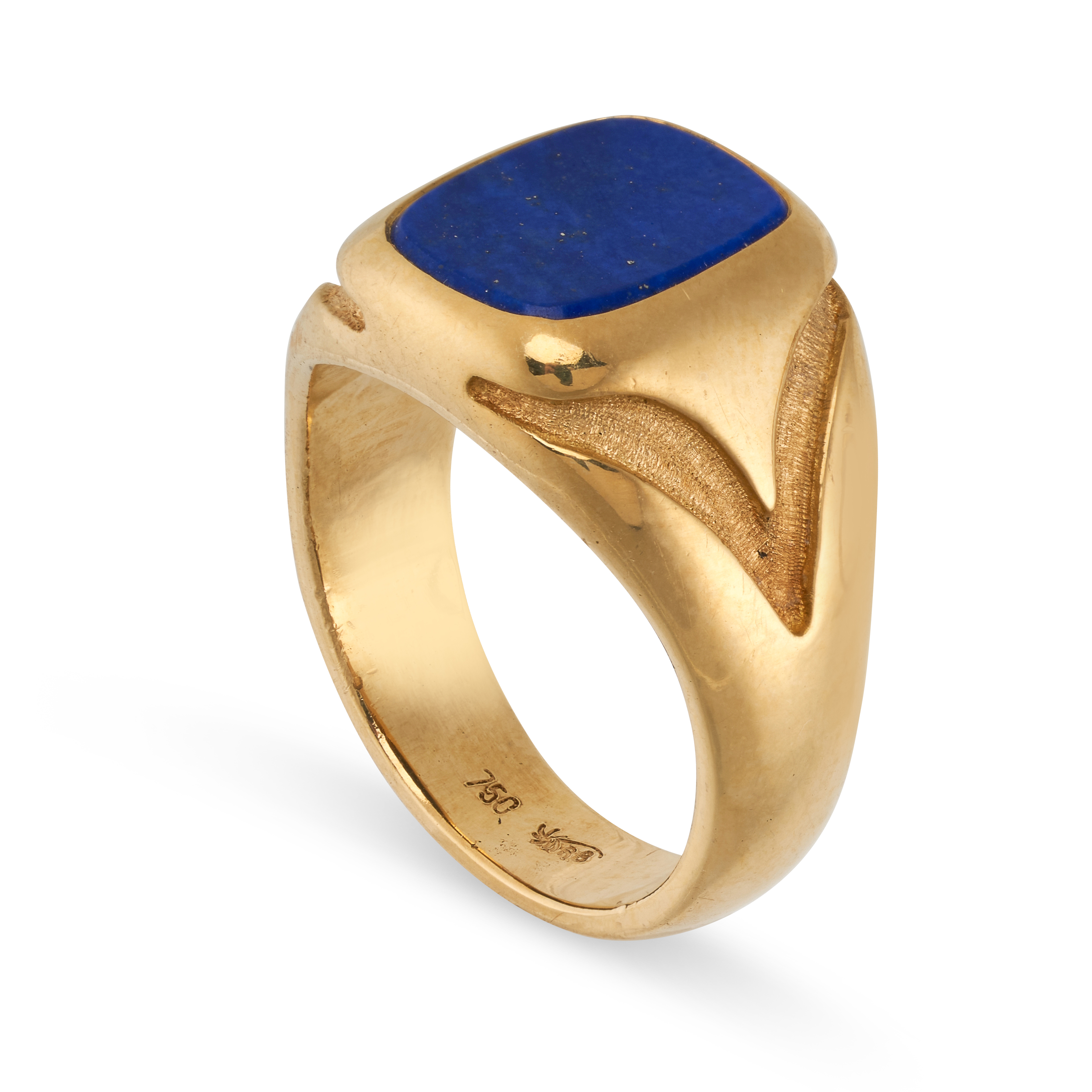 A LAPIS LAZULI SEAL / SIGNET RING in 18ct yellow gold, set with a cushion shaped polished piece of - Image 2 of 2