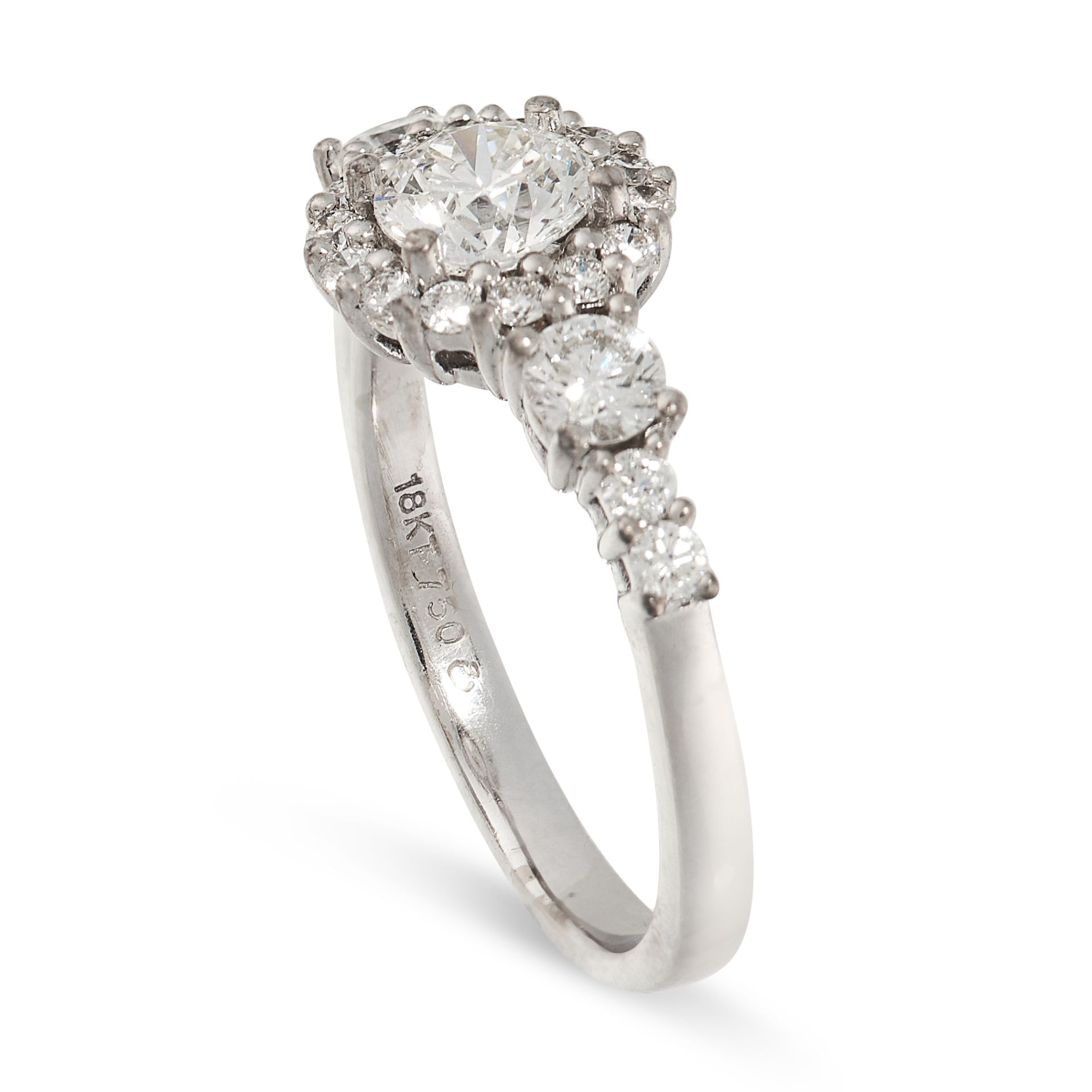 A DIAMOND DRESS RING in 18ct white gold, set with a principal round cut diamond within a border of - Bild 2 aus 2