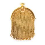 AN ANTIQUE MESH COIN PURSE, CIRCA 1900 in 14ct yellow gold, the arched top with ball clasp, the