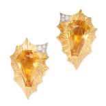 A PAIR OF VINTAGE CITRINE AND DIAMOND EARRINGS, ANDREW GRIMA 1969 in 18ct yellow gold, each set with