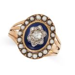 AN ANTIQUE DIAMOND AND PEARL BAGUE DE FIRMAMENT RING, 19TH CENTURY in yellow gold and silver, set