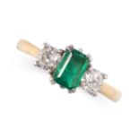 AN EMERALD AND DIAMOND DRESS RING in 18ct yellow gold, set with an emerald cut emerald of 0.55