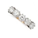 A DIAMOND FIVE STONE RING in 18ct yellow gold, set with five round cut diamonds, the diamonds all