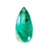 TWO UNMOUNTED EMERALD BEADS polished drop shaped with drill holes across the tops, totalling 8.94