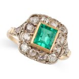 AN EMERALD AND DIAMOND DRESS RING in yellow gold, set with a rectangular step cut emerald of 0.97