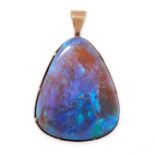 A BLACK OPAL PENDANT set with a pear shaped cabochon light black opal, no assay marks, 4.7cm, 9.7g.