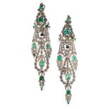 A PAIR OF ANTIQUE SPANISH EMERALD AND DIAMOND EARRINGS, CIRCA 1780 in silver and yellow gold, the