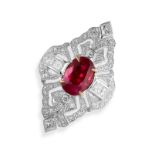 A BURMESE RUBY AND DIAMOND RING in 18ct white gold, set with a cushion cut ruby of 1.98 carats,