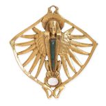 AN ANTIQUE MOONSTONE AND BLOODSTONE PENDANT, CIRCA 1925 in 18ct yellow gold, in the Egyptian Revival