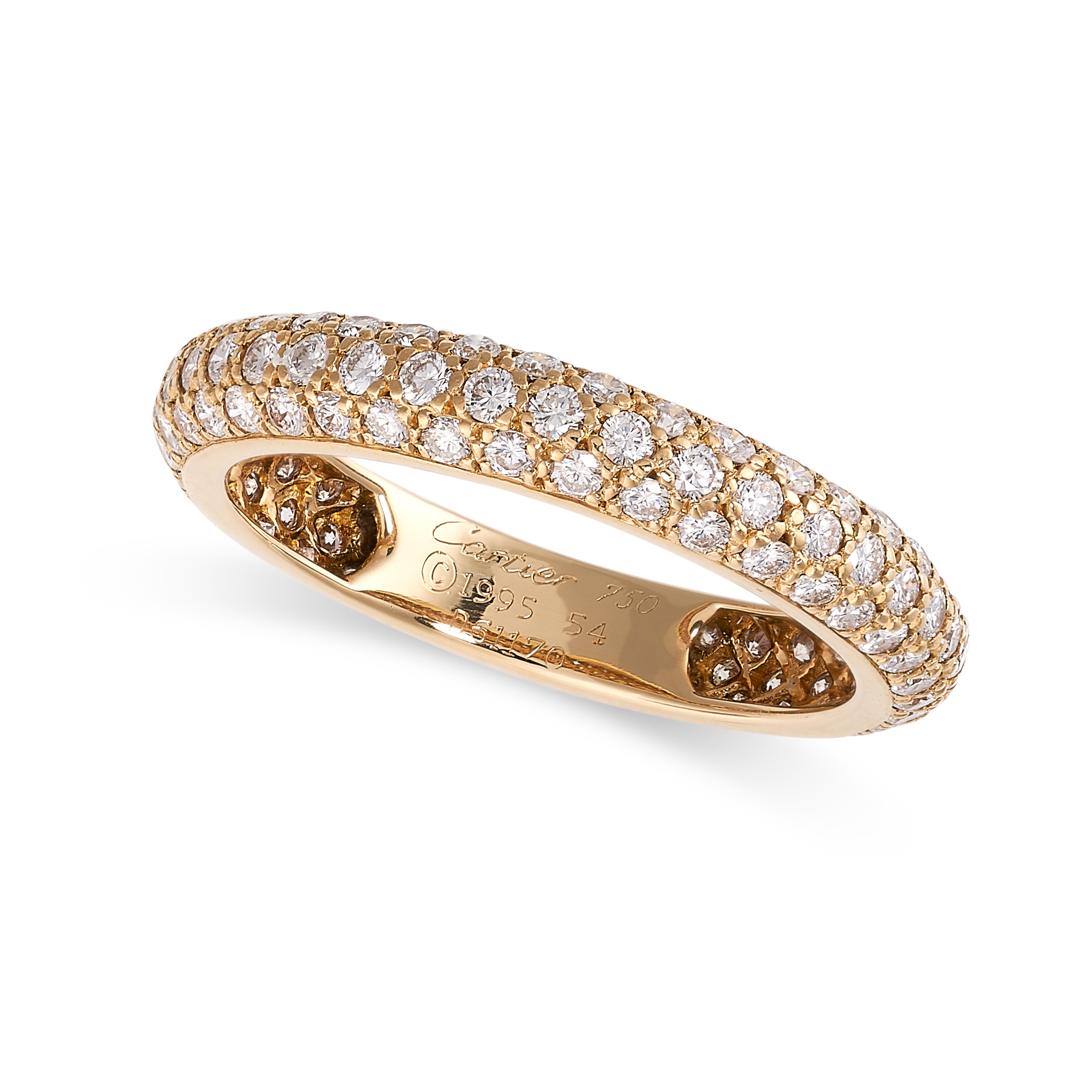 A DIAMOND ETERNITY RING, CARTIER in 18ct yellow gold, the band set all around with three rows of