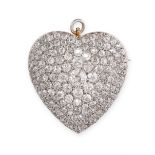 A DIAMOND HEART BROOCH / PENDANT, EARLY 20TH CENTURY in yellow gold and platinum, the heart shaped