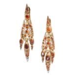 A PAIR OF ANTIQUE CATALAN HESSONITE GARNET EARRINGS, CIRCA 1800 in yellow gold, the articulated
