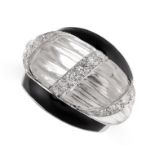 A VINTAGE ROCK CRYSTAL, DIAMOND AND ENAMEL RING, DAVID WEBB in platinum and 14ct white gold, of