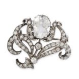A DIAMOND SPRAY BROOCH set with a principal oval old cut diamond of 1.66 carats, accented by further
