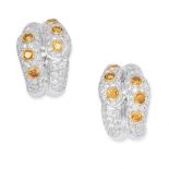 A PAIR OF FANCY YELLOW AND WHITE DIAMOND HOOP EARRINGS in 18ct white gold, each comprising two