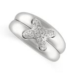 A DIAMOND LIENS RING, CHAUMET in 18ct white gold, the body formed of two conjoined bands with an