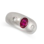 A BURMA NO HEAT RUBY AND DIAMOND GYPSY RING, BULGARI in 18ct white gold, the tapering band set