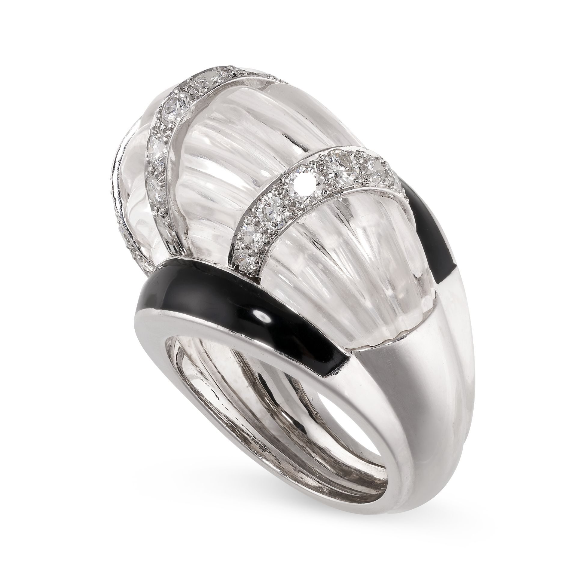 A VINTAGE ROCK CRYSTAL, DIAMOND AND ENAMEL RING, DAVID WEBB in platinum and 14ct white gold, of - Bild 2 aus 2