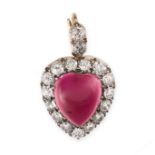 AN ANTIQUE GARNET AND DIAMOND PENDANT, 19TH CENTURY in yellow gold and silver, set with a heart