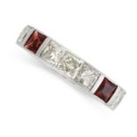 A DIAMOND AND HESSONITE GARNET ETERNITY RING in platinum, the band set all around with a single