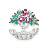 A VINTAGE RUBY, CHRYSOPRASE AND DIAMOND TUTTI FRUTTI BROOCH, CARTIER designed as a Japanese bonsai