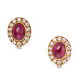 A PAIR OF RUBY AND DIAMOND CLIP EARRINGS, VAN CLEEF & ARPELS in 18ct yellow gold, each set with an