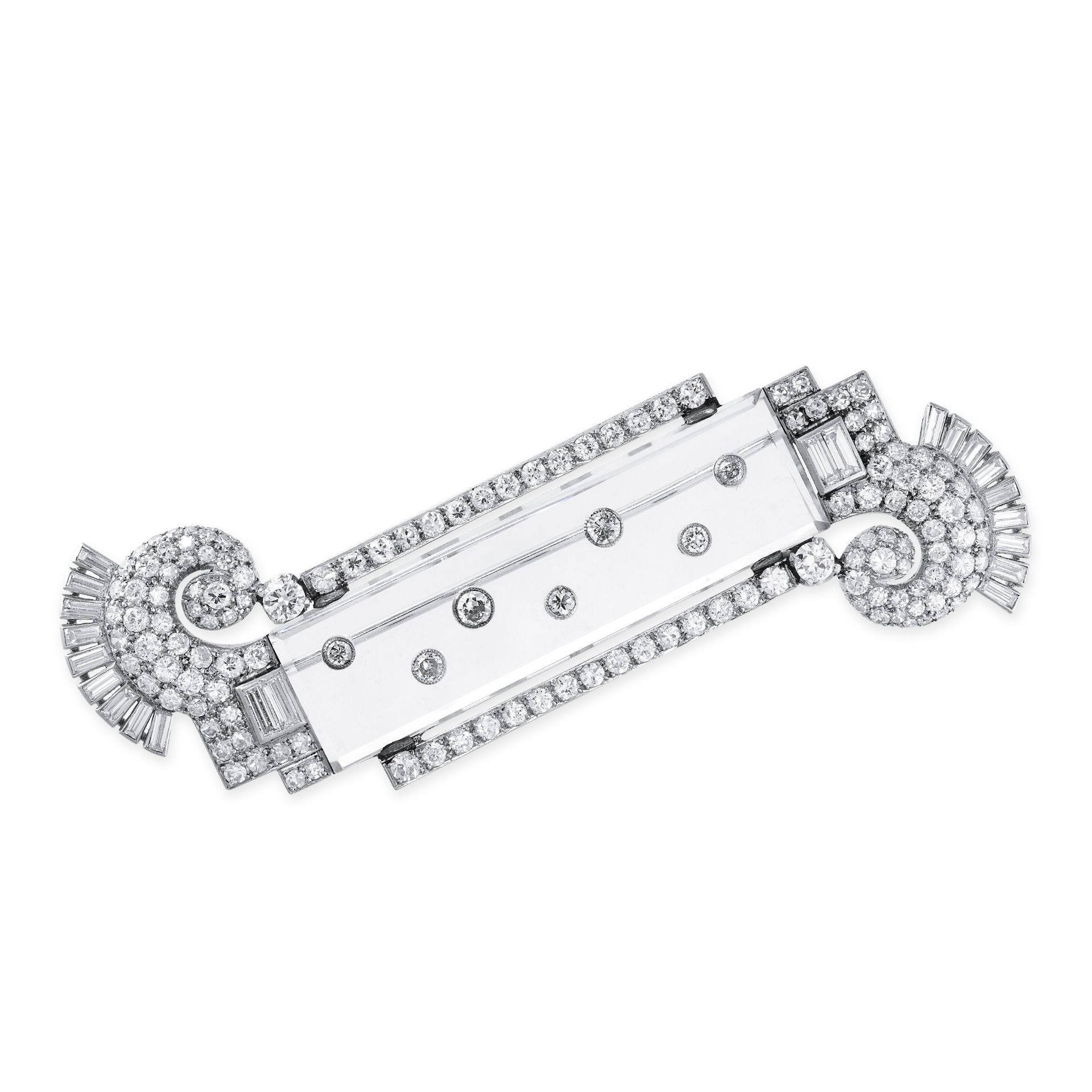 AN ART DECO ROCK CRYSTAL AND DIAMOND BROOCH, VAN CLEEF & ARPELS the body set with a single