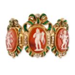 A FINE ANTIQUE DIAMOND AND ENAMEL CAMEO BRACELET, 19TH CENTURY in high carat yellow gold, the