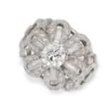 A VINTAGE DIAMOND COCKTAIL RING set with a central old European cut diamond of 0.94 carats, within a