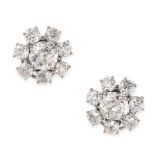 A PAIR OF DIAMOND CLUSTER CLIP EARRINGS, CHAUMET in platinum, each set with a principal old cut