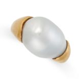 A VINTAGE PEARL DRESS RING in 22ct yellow gold, the tapering band set with a pearl of 19.9mm,