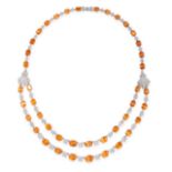 A MANDARIN SPESSARTITE GARNET AND DIAMOND NECKLACE in 18ct white gold, formed of two graduated