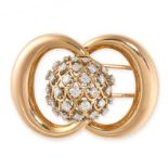 A VINTAGE FRENCH DIAMOND BROOCH in 18ct yellow gold and platinum, the centre set with round cut