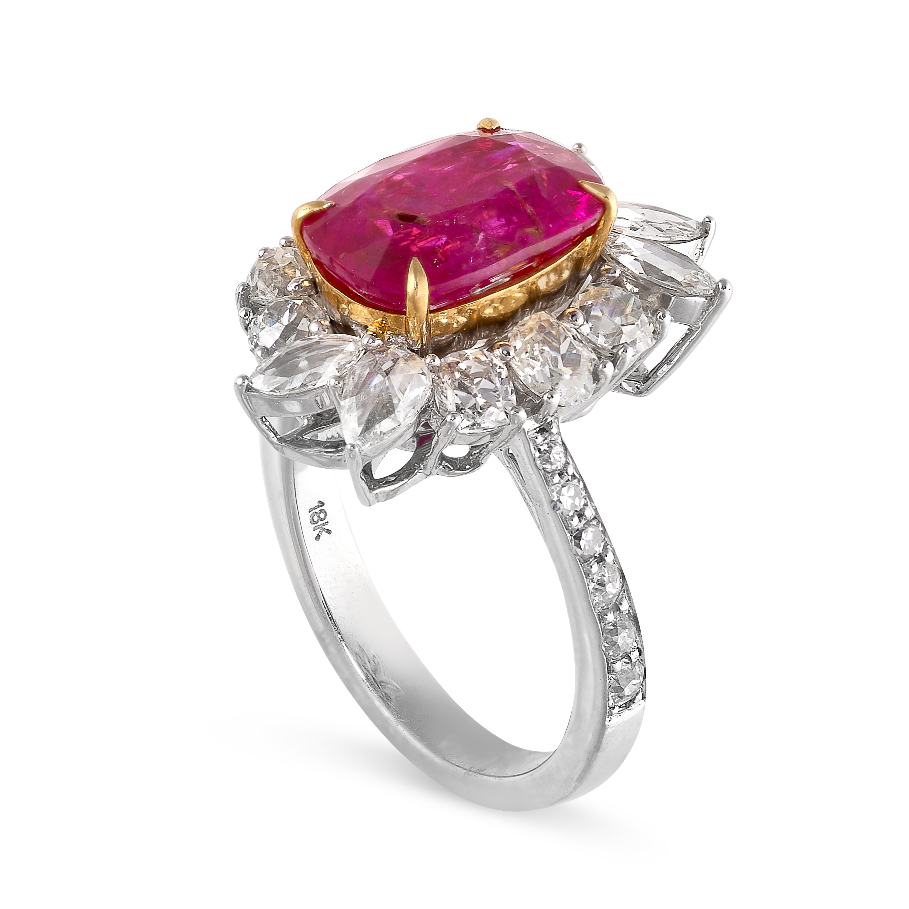 A 3.61 CARAT BURMA NO HEAT RUBY AND DIAMOND RING in 18ct white gold, set with a cushion cut ruby - Image 2 of 2