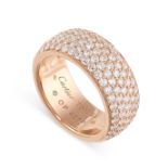 A DIAMOND BAND RING, CARTIER in 18ct yellow gold, the band set half way around with five rows of