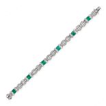 AN ART DECO EMERALD AND DIAMOND BRACELET, CHARLES HOLL in platinum and 18ct white gold, set with six