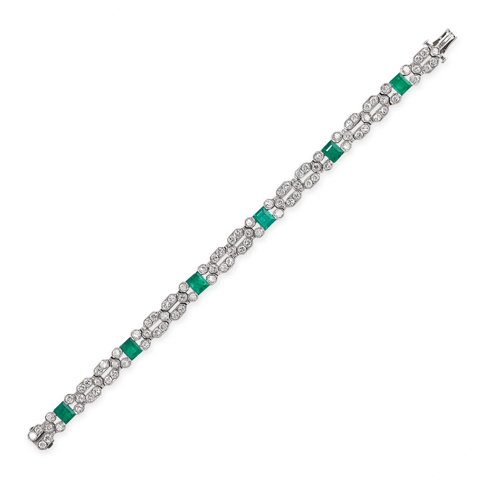 AN ART DECO EMERALD AND DIAMOND BRACELET, CHARLES HOLL in platinum and 18ct white gold, set with six