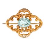 A BLUE PASTE BROOCH, 19TH CENTURY of open framework scrolling design, set with a central oval cut